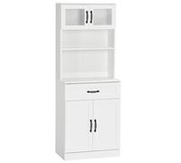 HOMCOM Buffet Haut Armoire de Cuisine 2 Portes vitrées étagère tiroir et Placard Double Porte - 60 x 38 x 161 cm - Blanc