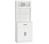 HOMCOM Buffet Haut Armoire de Cuisine 2 Portes vitrées étagère tiroir et Placard Double Porte - 60 x 38 x 161 cm - Blanc