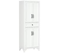 HomCom Buffet haut armoire de cuisine 4 portes 2 placards tiroir central réglable bois 170 cm blanc