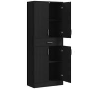 HOMCOM Buffet haut armoire de cuisine 4 portes 2 placards et 1 tiroir central hauteur 180 cm avec 2 étagères réglables noir