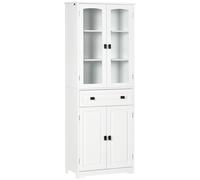 HomCom Buffet de cuisine armoire haute 4 portes (2 vitrées) 1 tiroir étagères réglables 160 cm blanc