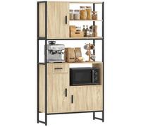 HOMCOM Buffet Haut Cuisine 3 Portes à Fermeture Douce Tiroir Bois Naturel | Armoire de Cuisine, Vaisselier, Plan de Travail, Niches Ouvertes, Meuble Rangement pour Salon, Salle à Manger, 90x30x170cm