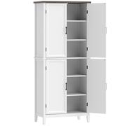 HOMCOM Buffet haut cuisine 6 niveaux, armoire de cuisine, 4 portes à chevrons et 4 étagères réglables, 76x40x178,5cm, blanc