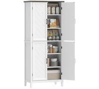 HOMCOM Buffet Haut Cuisine 6 Niveaux, Armoire de Cuisine, vaisselier, 4 Portes à Chevrons et 4 étagères réglables, Style Rustique, Meuble de Rangement pour Salon, Salle à Manger, 76x40x178,5cm, Blanc