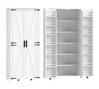 HOMCOM Buffet haut cuisine, armoire cuisine, 2 portes avec roulette, 6 compartiments, 14 porte-racks, étagères réglables, blanc