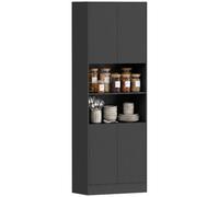 HOMCOM Buffet Haut Cuisine Armoire de Cuisine 4 Portes 60x30x170cm Noir | Fermeture Douce, Vaisselier, 2 Compartiments Ouverts, Étagères Réglables, Meuble de Rangement pour Salon, Salle à Manger