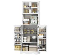 HOMCOM Buffet haut cuisine armoire de cuisine 4 portes 8 porte-épices plan de travail étagère réglable 60x39,5x179,6cm blanc