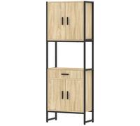 HOMCOM Buffet Haut Cuisine, Armoire de Cuisine, 4 Portes à Fermeture Douce, Tiroir, Plan de Travail, 60x30x170cm, Bois Naturel