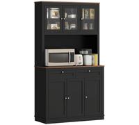 HOMCOM Buffet haut cuisine, armoire de cuisine, 6 portes, 2 tiroirs, plan de travail, étagères réglables, 100x40x180cm, noir