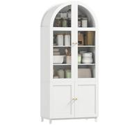 HOMCOM Buffet Haut Cuisine, Armoire de Cuisine, vaisselier vitrine avec 4 Portes Dont 2 en Acrylique et étagères réglables, Meuble de Rangement pour Salon, Salle à Manger, 78 x 40 x 180 cm, Blanc