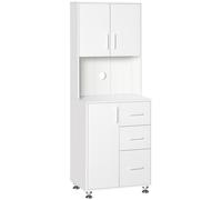 HOMCOM Buffet haut cuisine, armoire de cuisine avec 3 portes, 3 tiroirs et plan de travail, 60 x 40 x 160 cm, blanc