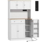 HOMCOM Buffet haut cuisine, armoire de cuisine, station de charge, 6 portes, plan de travail, porte-épices, 100x40x173cm, blanc
