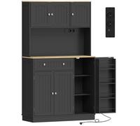 HOMCOM Buffet haut cuisine, armoire de cuisine, station de charge, 6 portes, plan de travail, porte-épices, 100x40x173cm, noir