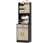 HOMCOM Buffet haut cuisine, armoire de cuisine, tiroir, 3 portes, étagères ouvertes, plan de travail, 60x40x180cm, bois naturel