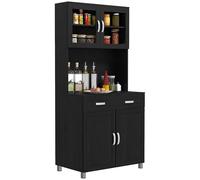 Buffet haut cuisine - HOMCOM - 4 portes dont 2 en verre, tiroir, étagères réglables - MDF panneau de particules - 80x48x170cm - noir