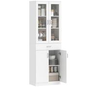 Buffet haut cuisine - HOMCOM - 4 portes dont 2 en verre, tiroirs, étagères réglables - panneau de particules - 60x35x180cm - blanc