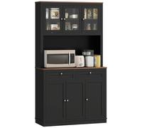 Buffet haut cuisine - HOMCOM - 6 portes, 2 tiroirs, étagères réglables - MDF et panneau de particules - 100x40x180cm - noir