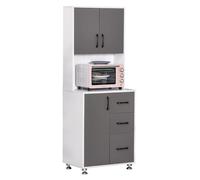 HOMCOM Buffet Haut Cuisine, Armoire de Cuisine, vaisselier avec 3 Portes, 3 tiroirs et Plan de Travail, Meuble de Rangement pour Salon, Salle à Manger, Style Moderne, 60 x 40 x 160 cm, Gris