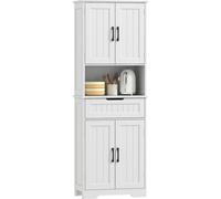 HOMCOM Buffet haut cuisine, armoire de cuisine, vaisselier avec 4 portes, tiroir, compartiment ouvert et étagères réglables, meuble de rangement pour salon, salle à manger, 60 x 30 x 172 cm, blanc