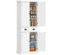 HOMCOM Buffet Haut Cuisine avec 4 Portes, Tiroir 62 x 38 x 173 cm Blanc | Armoire de Cuisine, Vaisselier, Étagères Réglables, Style Rustique, Meuble de Rangement pour Salon, Salle à Manger
