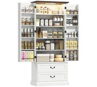 HOMCOM Buffet Haut Cuisine avec LED à Capteur 2 Portes 76x39,5x183cm Blanc