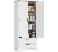 HOMCOM Buffet Haut Cuisine Vaisselier 2 Portes, 76 x 40 x 180 cm Blanc | Armoire de Rangement, 2 Tiroirs Silencieux, Étagères Réglables, Meuble de Rangement Rustique, Salon, Salle à Manger
