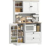 HOMCOM Buffet Haut Cuisine Vaisselier 3 Portes 2 Tiroirs 100x40x162cm Blanc | Armoire Cuisine, Plan de Travail, Compartiments Ouverts, Étagères Réglables, Meuble Rangement pour Salon Salle à Manger