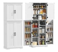HOMCOM Buffet Haut Cuisine Vaisselier 4 Portes, 60 x 35 x 162 cm Blanc | Armoire de Cuisine, 10 Compartiments, 8 Porte-Épices, Étagères Réglables, Meuble de Rangement, Salon, Salle à Manger