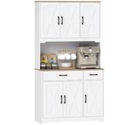 HOMCOM Buffet Haut Cuisine Vaisselier 6 Portes 94x39,5x175,2cm Blanc | Armoire de Cuisine, 2 Tiroirs, Plan de Travail, Étagères Réglables, Meuble de Rangement Rustique, Salon, Salle à Manger