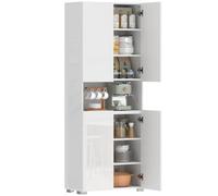 HOMCOM Buffet Haut Cuisine Vaisselier Haute Brillance 68x34x180cm Blanc | Armoire de Cuisine, 4 Portes à Fermeture Douce, Étagères Réglables, Meuble de Rangement Salon Salle à Manger