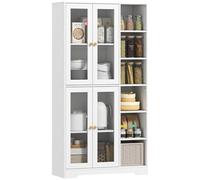 HOMCOM Buffet Haut Cuisine, vaisselier vitrine avec 4 Portes à Fermeture Douce en Verre trempé, étagères réglables et 6 Compartiments Ouverts, Meuble de Rangement pour Salon, Salle à Manger, Blanc