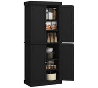 HOMCOM Buffet Haut de Cuisine 184 cm, Meuble Garde-Manger à 4 Portes avec Fermeture magnétique, étagères réglables, Meuble de Cuisine à 6 Niveaux, pour Salle à Manger/Salon, Noir
