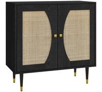 HOMCOM Buffet haut meuble de rangement design bohème double portes avec 2 niveaux, façade en rotin 80 x 38 x 79 cm noir