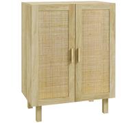 HOMCOM Buffet haut meuble de rangement design bohème double portes avec 3 étagères en cannage - 73 x 41 x 102 cm