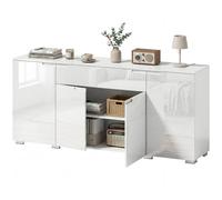 HOMCOM Buffet laqué, armoire moderne 4 portes avec étagères réglables, placard à fermeture douce, blanc