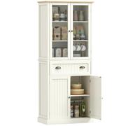 HomCom Armoire de cuisine 4 portes 2 vitrées 1 tiroir H 182,5 cm MDF beige avec étagères réglables