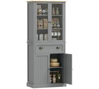 HOMCOM Buffet Meuble Cuisine Rangement 182,5 cm Gris | Armoire de Cuisine, 4 Portes dont 2 Portes Vitrées, 1 Tiroir, Étagères Réglables