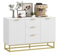 HOMCOM Buffet design contemporain graphique 2 placards porte étagères réglables 3 tiroirs coulissants MDF blanc métal doré