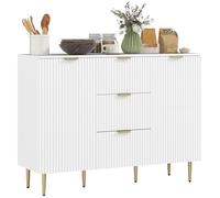 HOMCOM Buffet Meuble Cuisine Rangement Meuble de Rangement avec 3 tiroirs, étagères réglables, placards à Portes cannelées et Pieds en métal, pour Salle à Manger et Salon, 120 x 40 x 90 cm, Blanc