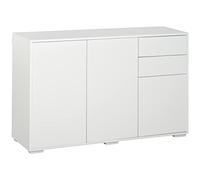 HOMCOM Buffet Meuble de Rangement 2 tiroirs coulissants 3 Portes étagère réglable Panneaux de Particules 117 x 36 x 74 cm Blanc