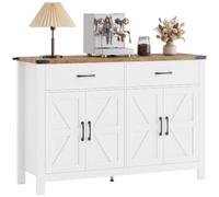 HOMCOM Buffet meuble de rangement 2 tiroirs et 2 placards blanc | armoire de cuisine style rural avec étagères réglables, pour cuisine, salle à manger, salon, 120 x 39,3 x 82,5 cm