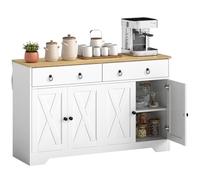 HOMCOM Buffet Meuble de Rangement Armoire de Cuisine Style Rural 2 tiroirs et 2 placards avec étagères à hauteurs réglables - dim. 121L x 37l x 75H cm Blanc