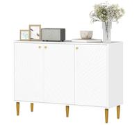 HOMCOM Buffet meuble de rangement avec 2 placard 3 portes étagères ajustables pieds dorés en acier 107 x 35 x 77 cm blanc