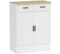 HOMCOM Buffet, meuble de rangement avec 2 portes, 2 tiroirs et étagère réglable, 68,6 x 35 x 90,3 cm, bois naturel et blanc