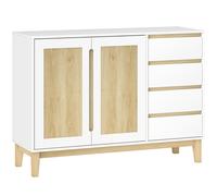 HOMCOM Buffet, meuble de rangement avec 2 portes et 4 tiroirs, étagère réglable, 120 x 40 x 86 cm, blanc et chêne