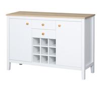 HOMCOM Buffet meuble de rangement avec 2 tiroirs, 2 portes étagères réglables et porte-bouteilles pour 9 bouteilles, blanc