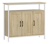 HOMCOM Buffet, meuble de rangement avec 3 portes, compartiment ouvert et 4 étagères réglables, 100 x 35 x 88 cm, bois naturel