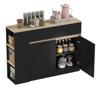 HOMCOM Buffet, Meuble de Rangement, avec Placard 2 Portes, étagère réglable, 2 tiroirs, 3 étagères Ouvertes, 110 x 29,5 x 82 cm, pour Salle à Manger, Salon, Cuisine, Noir