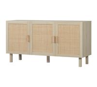 HOMCOM Buffet Meuble de Rangement Placard 3 Portes avec étagère réglable Effet cannage Style bohème - 136 x 41 x 70 cm