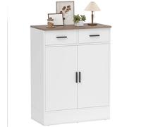 HOMCOM Buffet Moderne 2 Tiroirs et Placard 2 Portes, Étagère Intérieure Réglable, Blanc et Bois